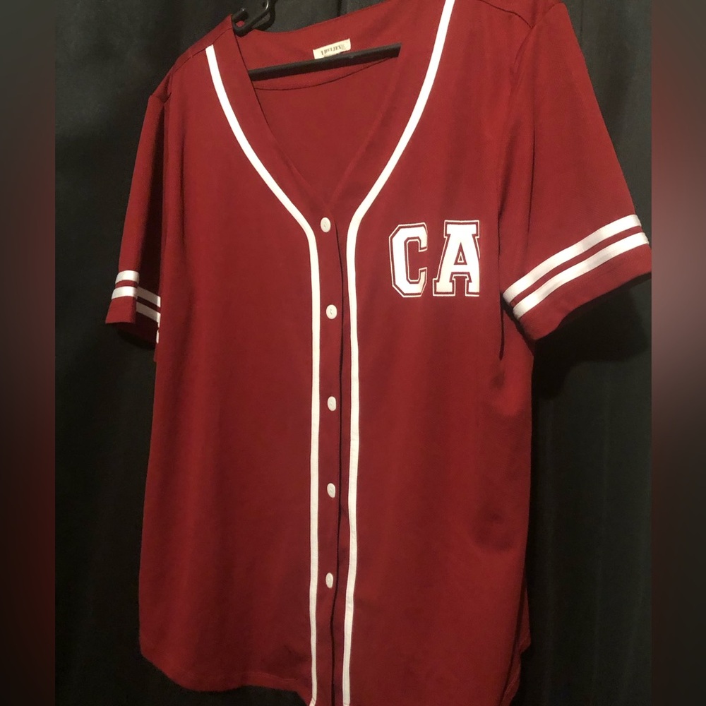 Red Button-Up Baseball Jersey